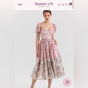 House of CB PENELOPE Pink Floral Chiffon Midi Dress size XS